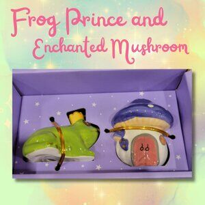 Vintage Ceramic Frog Prince & Enchanted Mushroom Salt and Pepper Shakers